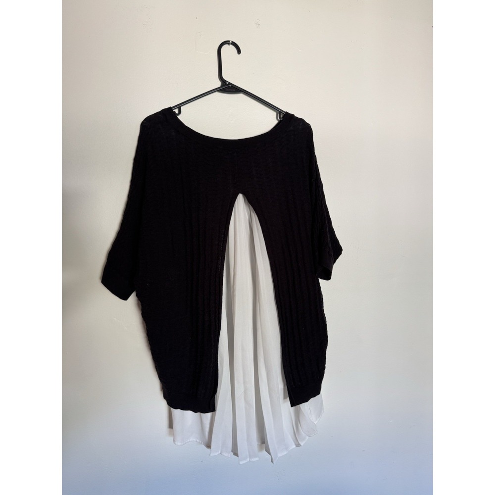 Grunge dark academia Vera Wang Womens XL Black Mixed Media Sweater Pleated - Picture 2 of 3